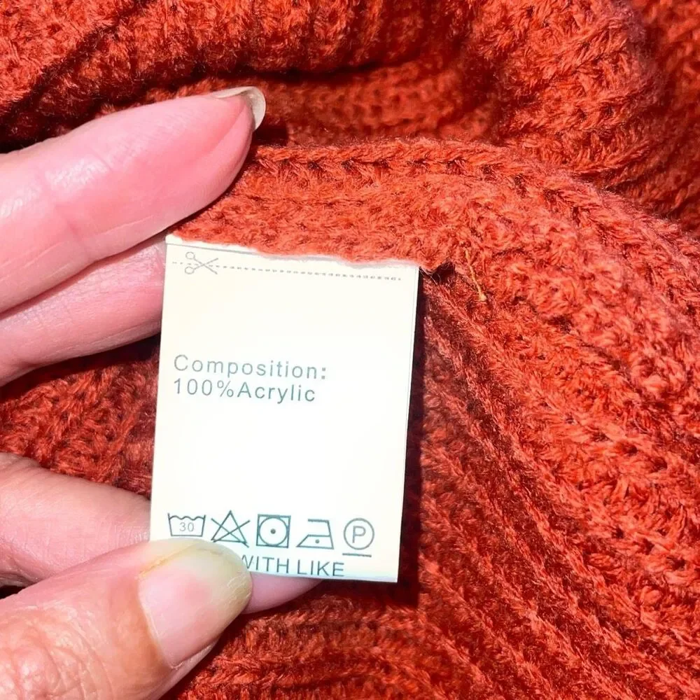 Pretty Garden Womens Cable Knit Sleeve Ribbed Pullover Sweater‎ Rust Small NWT